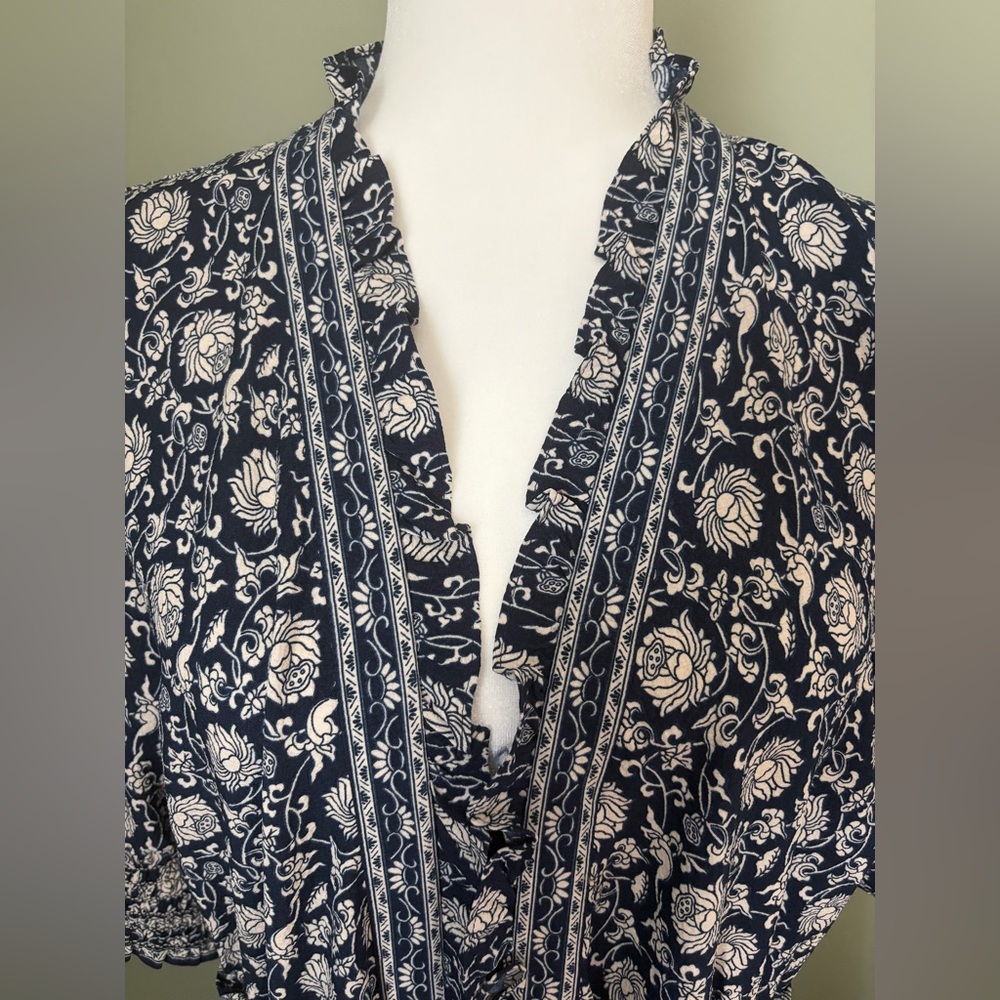 LIKE NEW•Max Studio•Floral Short Sleeve Tiered Ruffle Maxi Dress |Navy/Cream |XL - Picture 5 of 7